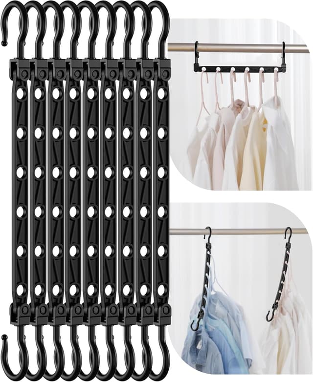 Detalle de Latoxcaa platzsparende Kleiderbügel-Organizer (8 Stück) mit 360° Drehhaken und 6 Aufhängungen, schwarz