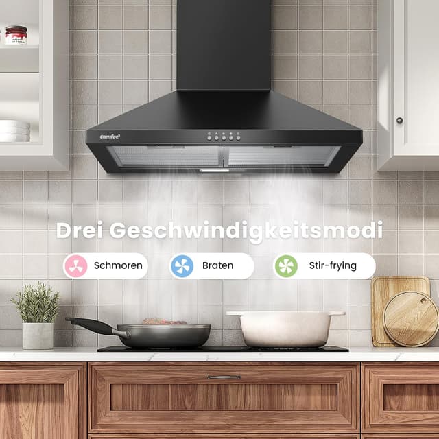 Thumbnail 6 de COMFEE' CH60A17EM400B Dunstabzugshaube 60 cm (Umluft & Abluft) mit 400 m³/h, Aktivkohlefilter, schwarz