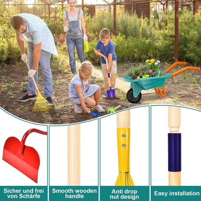 Detalle 2 de JONRRYIN Carriola per bambini con set giardinaggio (14 pezzi) e guanti in dotazione