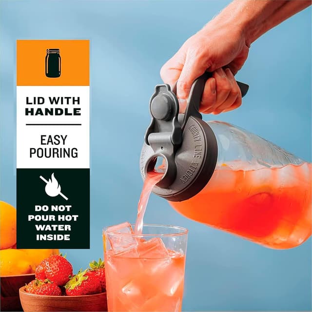 Detalle 2 de County Line Kitchen Glass Mason Jar Pitcher with Lid (Wide Mouth, 2 Quart / 64 oz) – Leak Proof Cold Brew & Sun Tea Pitcher, Gray