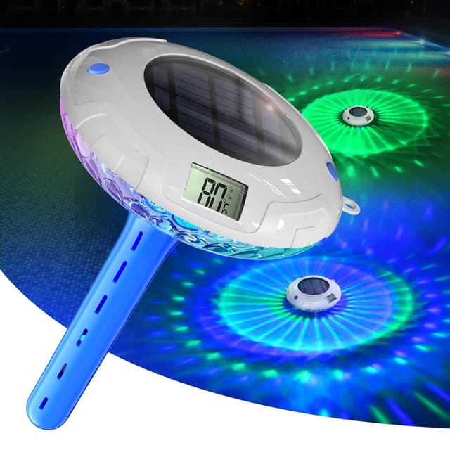 Detalle de Luce solare per piscina con doppio display LCD e termometro galleggiante impermeabile IPX7