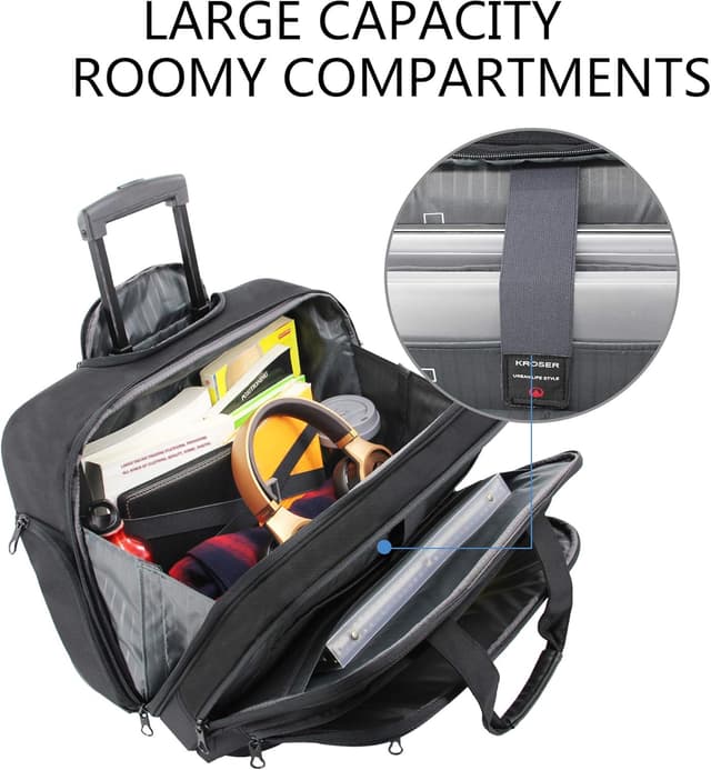 Detalle de KROSER Rolling Laptop Briefcase Premium wheeled laptop bag (fits up to 17.3-inch laptops) with RFID pockets