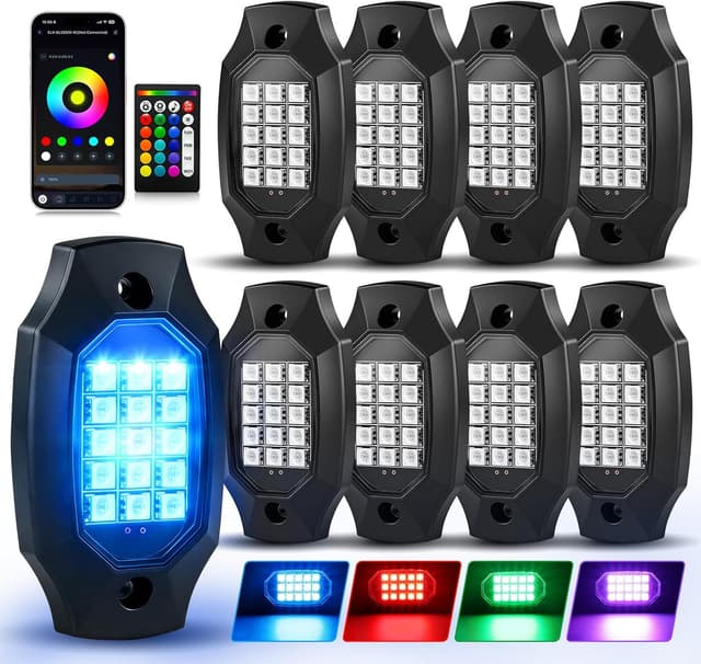 Detalle de 8-Pod RGB LED Rock Lights Kit (APP/RF Remote) for 12V Trucks, Jeeps, UTVs, RZR & More