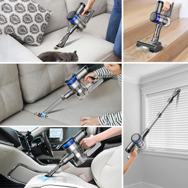 Detalle de Aspirateur balai sans fil 400 W 45 kPa : autonomie 55 min, écran LED et batterie amovible