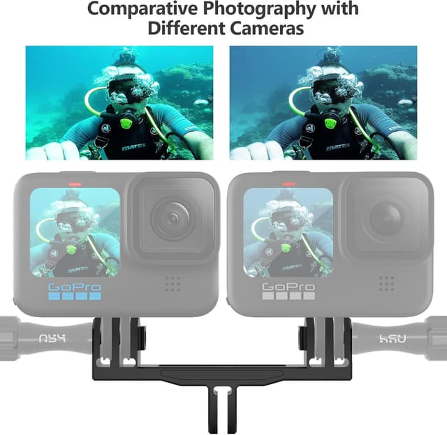 Detalle de HSU Aluminium Twin Dual Mount for GoPro – double adapter for Hero 13/12/11/10/9/8/7/6/5/4/3 & action cameras