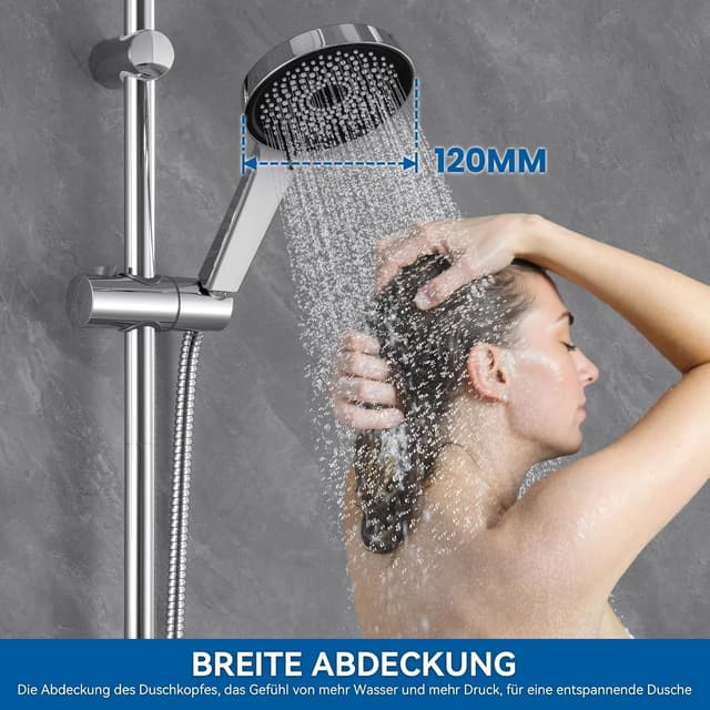 Detalle 2 de Auralum Duschstange mit Brause Komplettset aus Edelstahl (5 Strahlarten, 700 mm Stange, 1500 mm Schlauch)