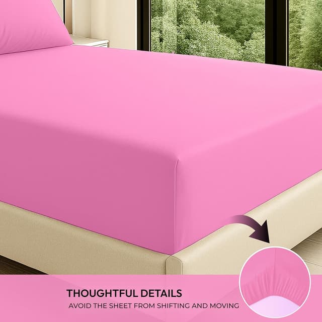 Detalle 2 de BEDIO Extra Deep Fitted Super King Pink 35cm pocket microfiber sheet
