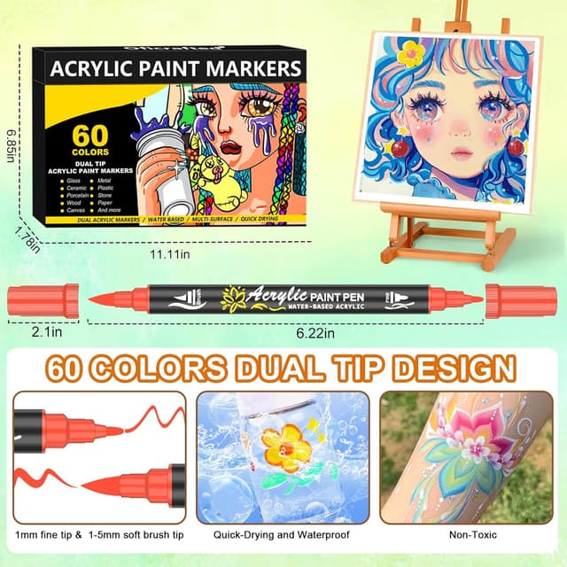 Thumbnail 3 de Bonala 60 Colours Dual Tip Acrylic Paint Pens Set