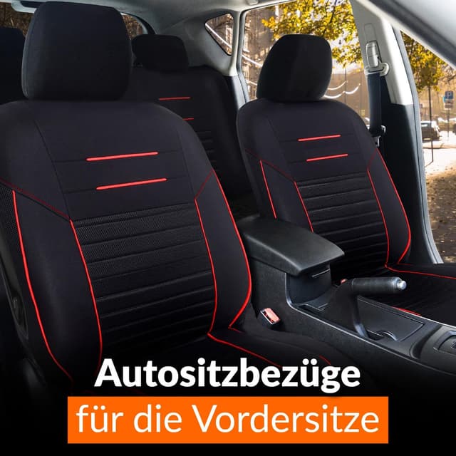 Detalle de Upgrade4cars Autositzbezüge Set für Vordersitze Schwarz-Rot – Universal (mit Kopfstützenbezügen)
