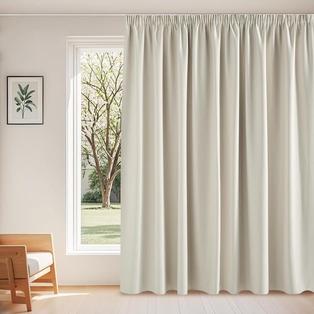 Detalle de PONY DANCE Vorhang blickdicht mit Thermo-Schiene-Übergardinen & Kräuselband, Set (H 220 x B 300 cm) Hellbeige