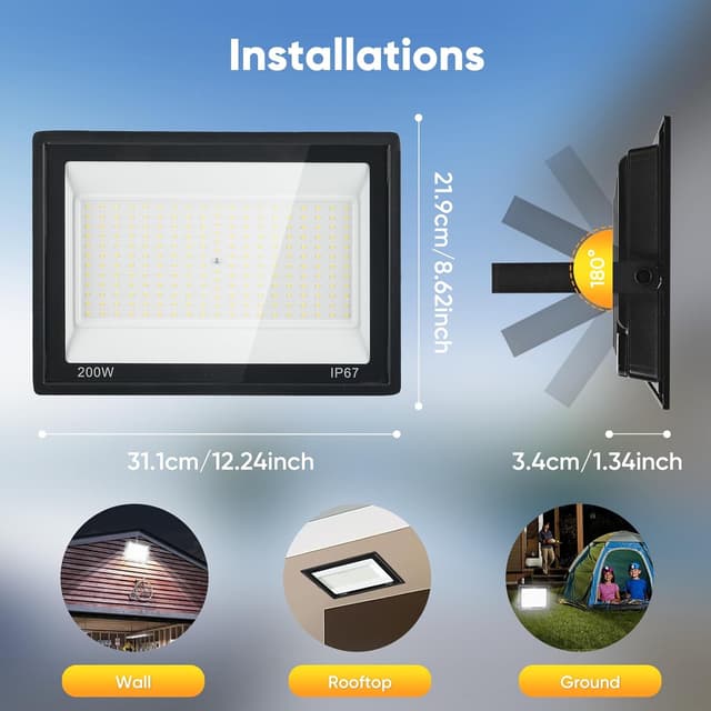 Detalle 2 de Foco LED Exterior 200W IP67, 20,000LM, Blanco Frío, Jardín