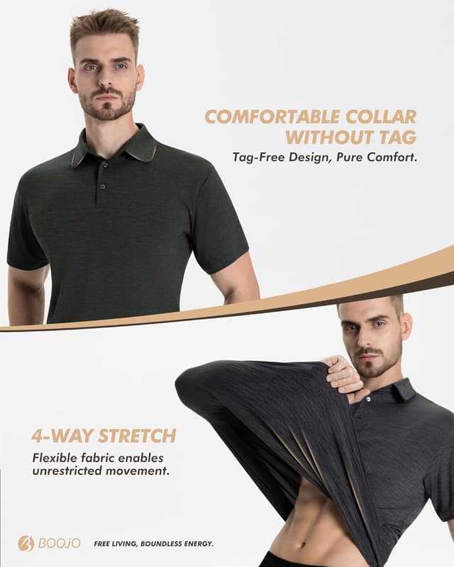 Detalle de BOOJO 7-Pack Quick-Dry Polo Shirts for Men (Performance Short Sleeve)