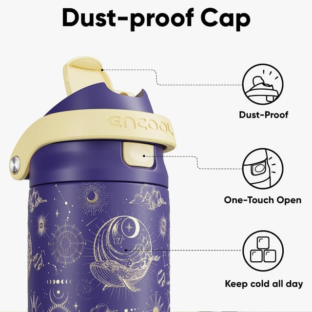 Detalle 2 de ENCOOL Leakproof Insulated Water Bottle with Straw, Dual-Sip 24 oz (Astral Chart)