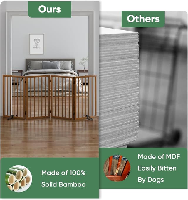 Detalle de Algherohein Tall Dog Gates for Doorways – Foldable Freestanding 4-Panel Indoor Puppy Gate (Walnut)