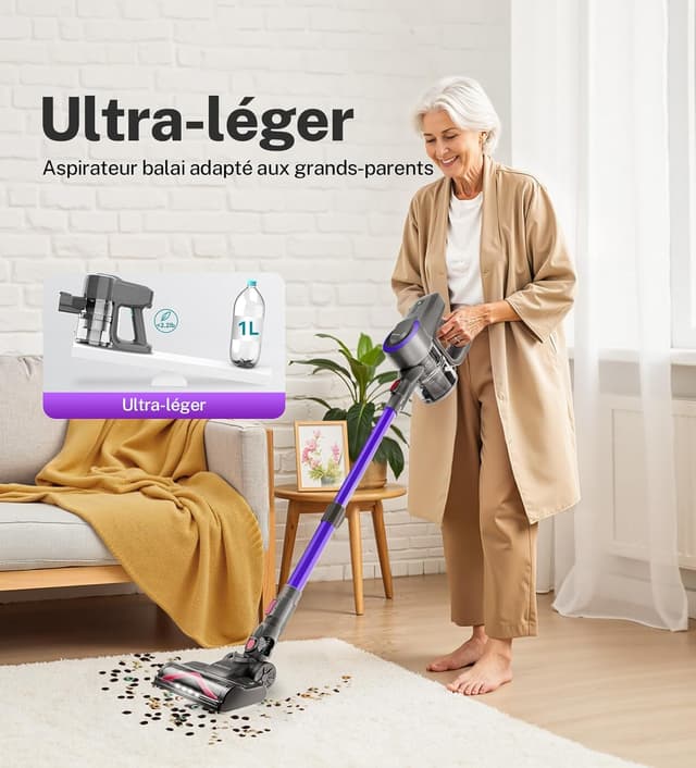 Detalle de Aspirateur Balai sans Fil N300 28 kPa (2 vitesses) – 55 min d’autonomie, 6 en 1 pour poils d’animaux