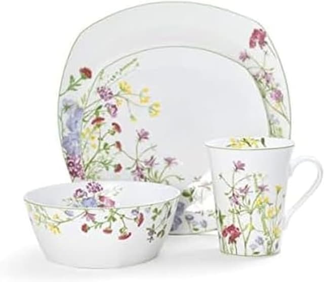Detalle de Mikasa Wildflower Garden 16-Piece Bone China Dinnerware Set for 4