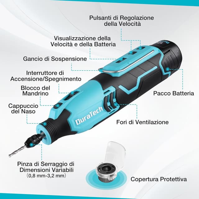 Thumbnail 1 de DURATECH Strumento Multifunzione ricaricabile con 118 accessori, 7 velocità e 35.000 giri/min