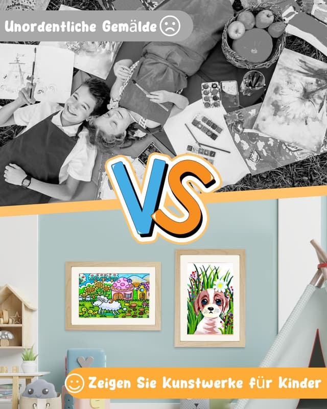 Detalle 1 de Hipsignal Kinder Bilderrahmen (2er-Set) A4 mit Frontöffnung – für Zeichnungen zum Aufhängen oder Aufstellen