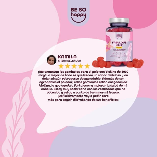 Thumbnail 8 de BeSoHappy Gominolas con Biotina 6000 mcg y Otros 10 Componentes 🍓