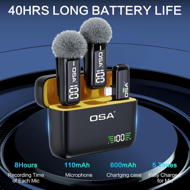 Detalle 2 de OSA Microfono Lavalier Wireless con display batteria e USB‑C per iPhone