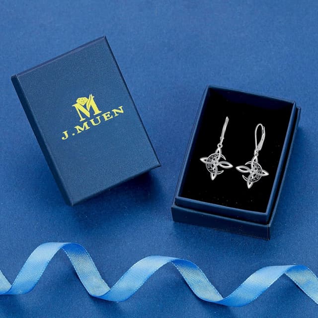 Thumbnail 6 de J.WUEN Boucles d’oreilles pendantes en argent 925 à nœud celtique pour femme