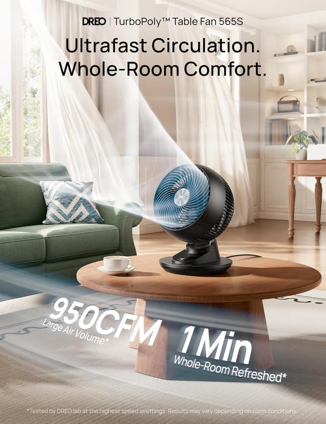 Detalle 2 de DREO Smart Fan for Bedroom (Desk Fan, 12 Inches) with App/Voice Control, 90° Oscillation, 20 dB Quiet, 9 Speeds