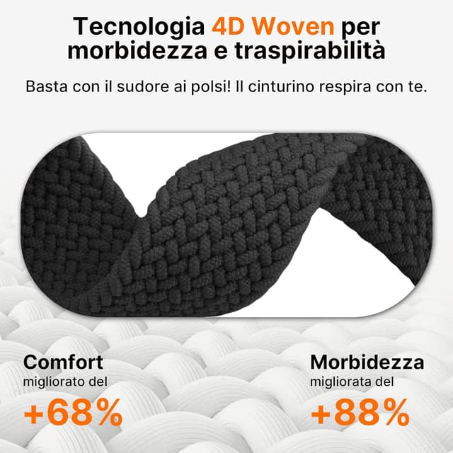 Detalle de Fullmosa Cinturino intrecciato in nylon elastico per Apple Watch (compatibile 44/46/42/49/41/40 mm) con chiusura magnetica