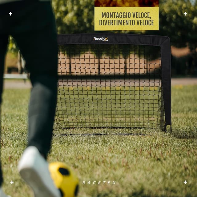 Detalle de Racetex set di 2 porte da calcio bambini con aste rinforzate in fibra di vetro e borsa di trasporto