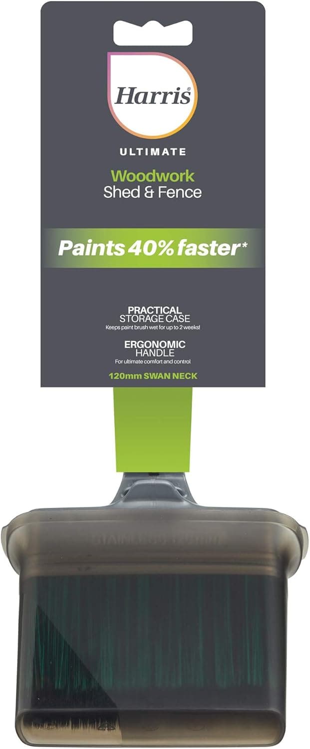 Detalle de Harris Ultimate Shed & Fence Exterior Woodwork Swan Neck Paint Brush (120mm) in Grey
