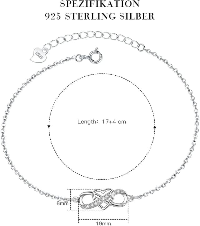 Detalle 2 de VANSZA Damen-Armband aus 925 Sterling Silber mit Unendlichkeits- und Herzsymbol