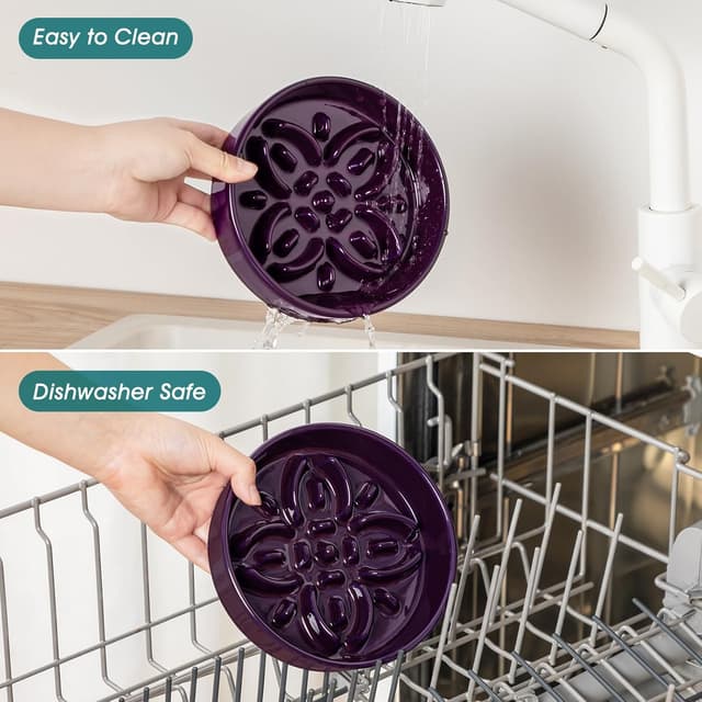 Detalle de vancasso Gamelle anti-glouton en céramique 390 ml, design pétales – Violet