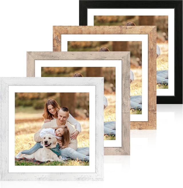 Detalle de iRahmen 12x12 Picture Frame Set of 4 (Tempered Glass) for 10x10 Photos with Mat or 12x12 Without Mat