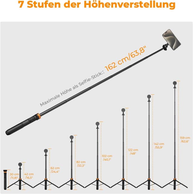 Thumbnail 5 de K&F Concept MS19 Magnet Selfie-Stick 162 cm