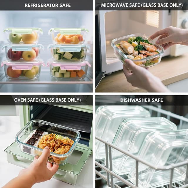 Detalle 2 de MerryNine Glass Food Storage Containers 10-Pack (1040ml & 370ml) with Airtight Leakproof Lids