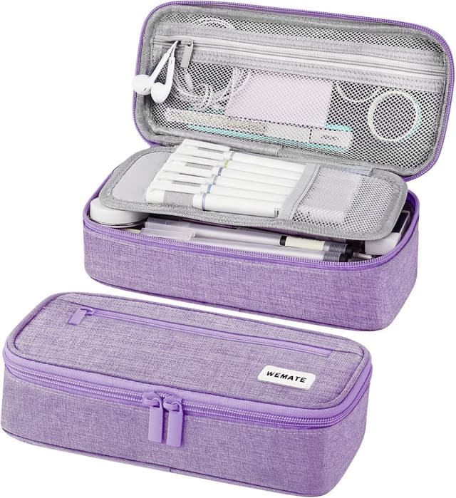 Detalle de WEMATE Federmäppchen mit 5 Fächern (ca. 9 × 4,3 × 2,4 in) – großer Pencil-Case mit Reißverschluss