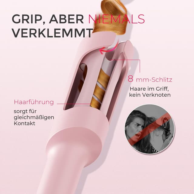 Detalle 2 de TYMO CURLPRO Lockenstab automatisch 32 mm – Locken mit drehbarer Heiztechnik, 160–210 °C, Hitzeschutz, rosa