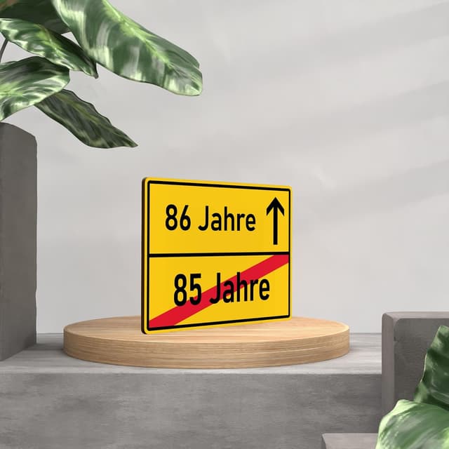 Detalle 2 de Holzkarte zum 86. Geburtstag mit Ortsschild-Motiv und Umschlag – handgefertigte Geburtstagskarte