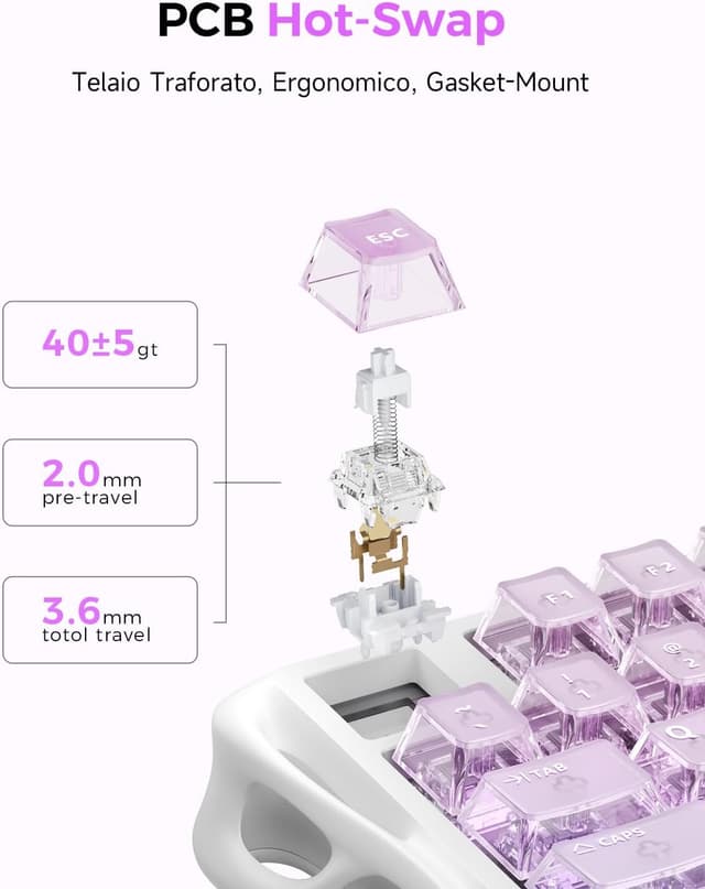 Thumbnail 6 de GravaStar Mercury K1 Lite 75% Tastiera Gaming Wireless Tri-Mode Crystal Aurora (Hot-Swap) con RGB