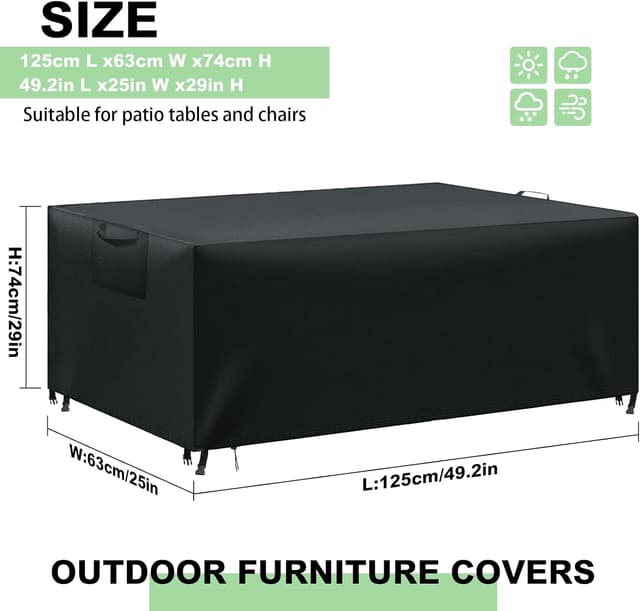 Detalle 2 de BHFRGAS Waterproof Garden Furniture Cover (420D Oxford) for Rattan Sets, Black – 125x63x74cm