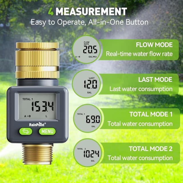 Detalle 2 de RAINPOINT Medidor de Agua con Latón y 4 Modos de Control 💧