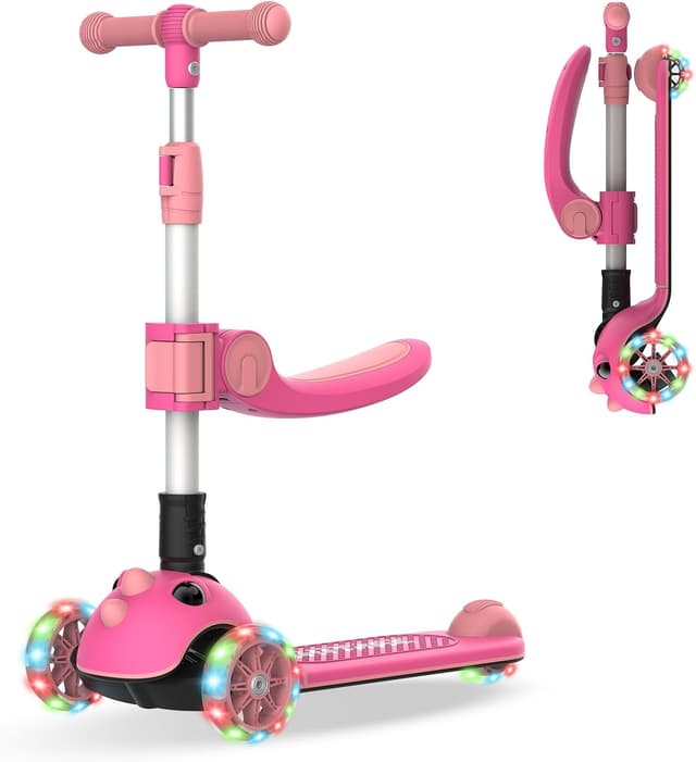 Detalle de Gotrax KS3 Pro Folding Kick Scooter for Kids (Lean-to-Steer, Removable Seat, LED Light-Up Wheels)