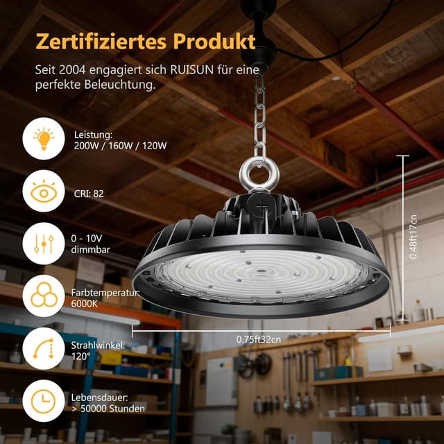 Thumbnail 6 de RUISUN LED Hallenstrahler 240 W (IP65) – dimmbar, 6.000 K, 40.800 lm UFO High Bay