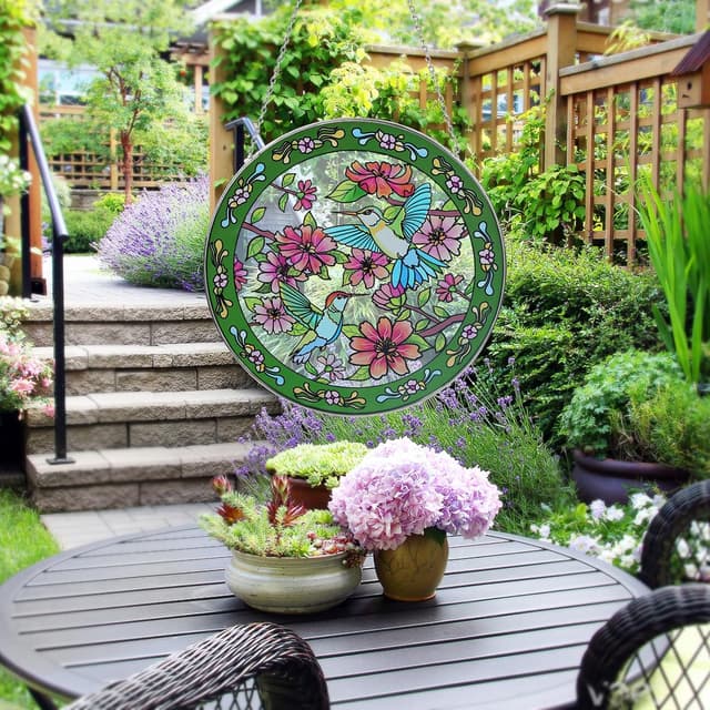 Detalle 2 de Exporify Stained Glass Suncatcher Hummingbird (8 inch) – garden hanging window ornament