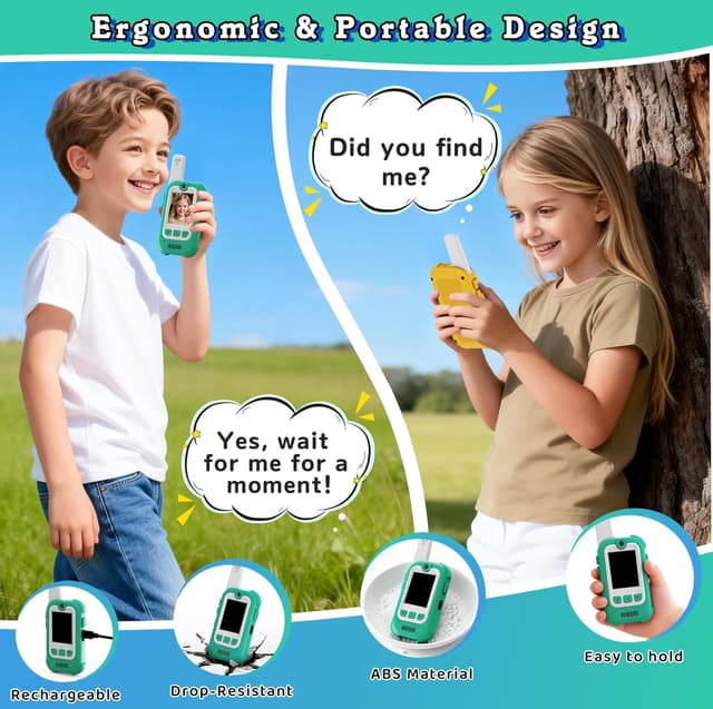 Detalle 2 de MoonLull Kids Video Walkie Talkies with Camera (No Wi‑Fi/SIM) – Secure Encrypted 2‑Pack, 300m Long Range