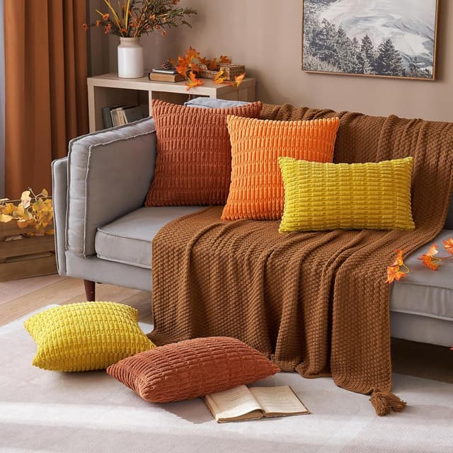 Detalle 2 de MIULEE Corduroy Cushion Covers 40x40 cm (16x16 in) Caramel Square, Pack of 2