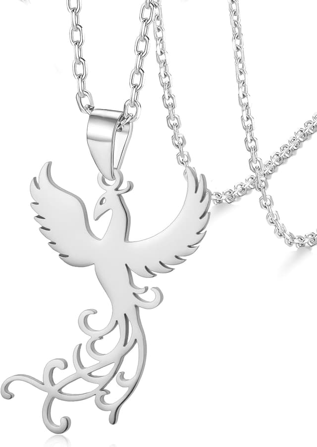 Detalle de VASSAGO Rising Phoenix Halskette aus Edelstahl mit Fénix-Anhänger – für Frauen und Männer