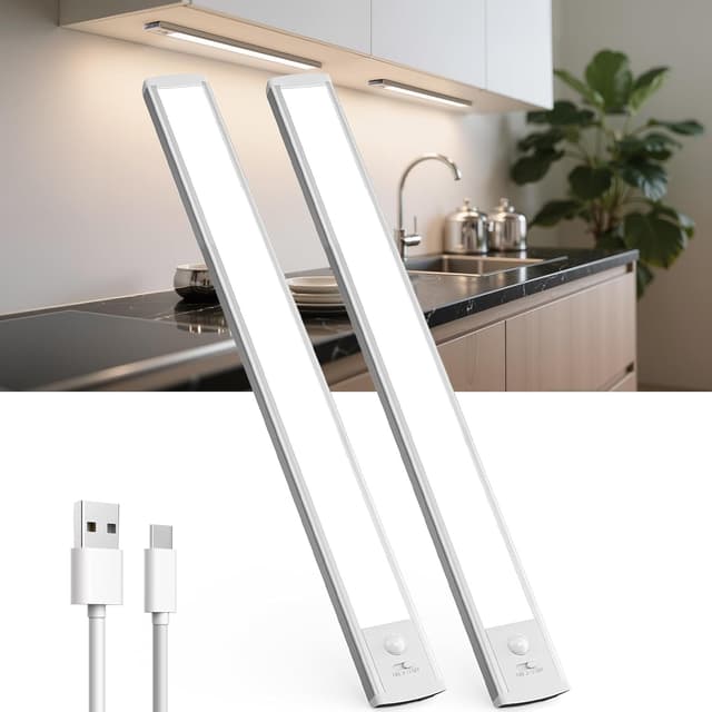 Detalle de TANSOOL+ LED-Schrankbeleuchtung mit Bewegungsmelder, USB‑C aufladbar (2er-Set, 50 cm)