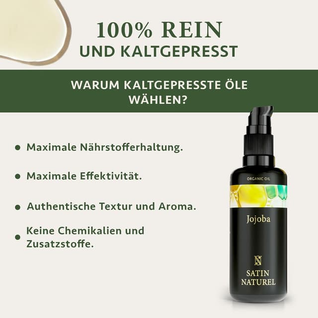 Detalle de Satin Naturel Bio Jojobaöl kaltgepresst (100% rein) – 100 ml als Gesichts- und Körperöl