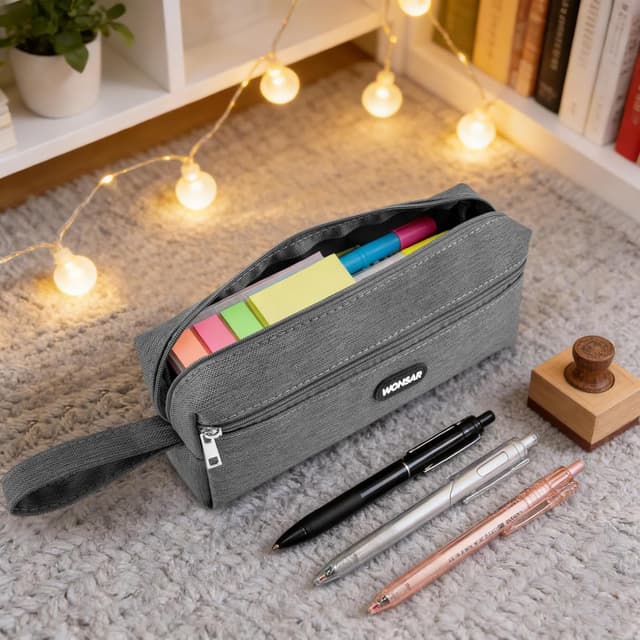 Detalle de wonsar Federmäppchen Mäppchen Federtasche (Grau) – schlankes Stifteetui für Schule, Büro und Reise