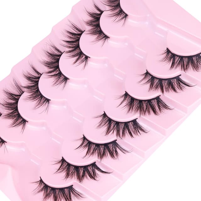 Detalle 2 de Fox Eye Half Lashes (Faux Mink) Wispy Cat Eye Strip Lashes, 20mm, 7 Pairs